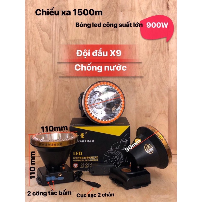 Đèn pin sạc đội đầu X9 900w chống nước và các mã X5, X6, X8 Chính Hãng