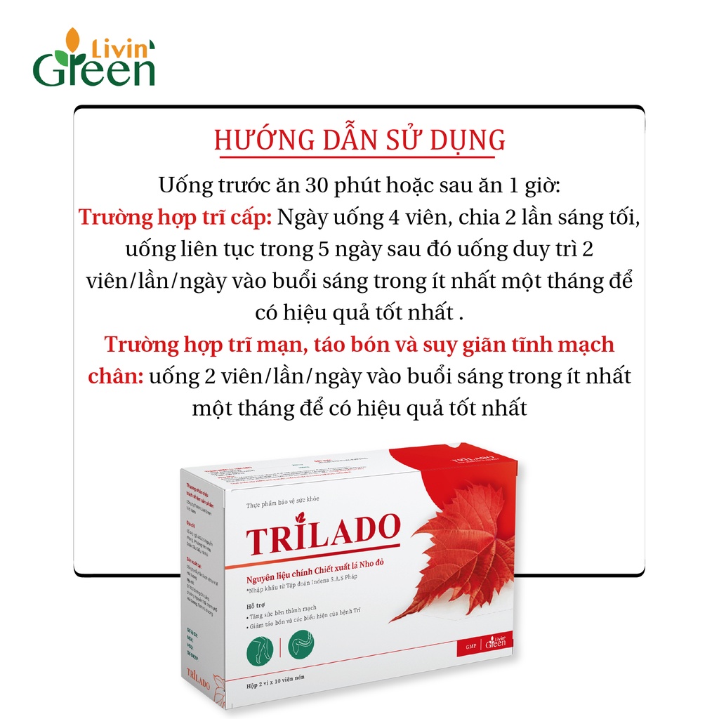 Combo 3 hộp viên uống trĩ Trilado giúp giảm trĩ nội trĩ ngoại