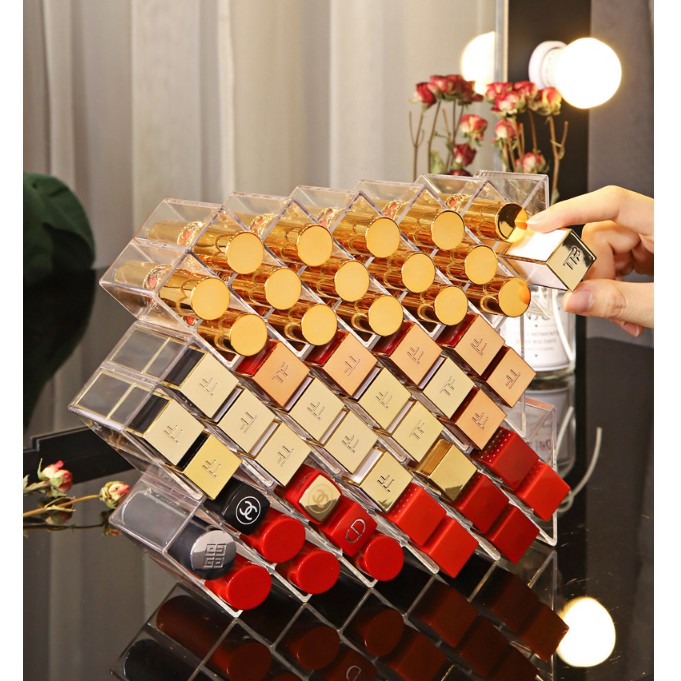 Khay đựng mỹ phẩm đựng nhiều son giúp bàn trang điểm gọn và trang trí không gian- chất liệu nhựa- kích thước cao 23cm