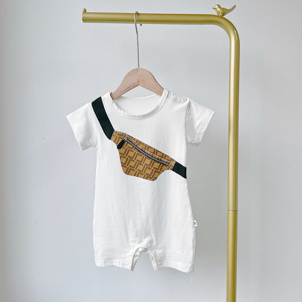 Bộ Áo Liền Quần Vải Cotton Tay Ngắn In Họa Tiết Dễ Thương Cho Bé Trai Sơ Sinh