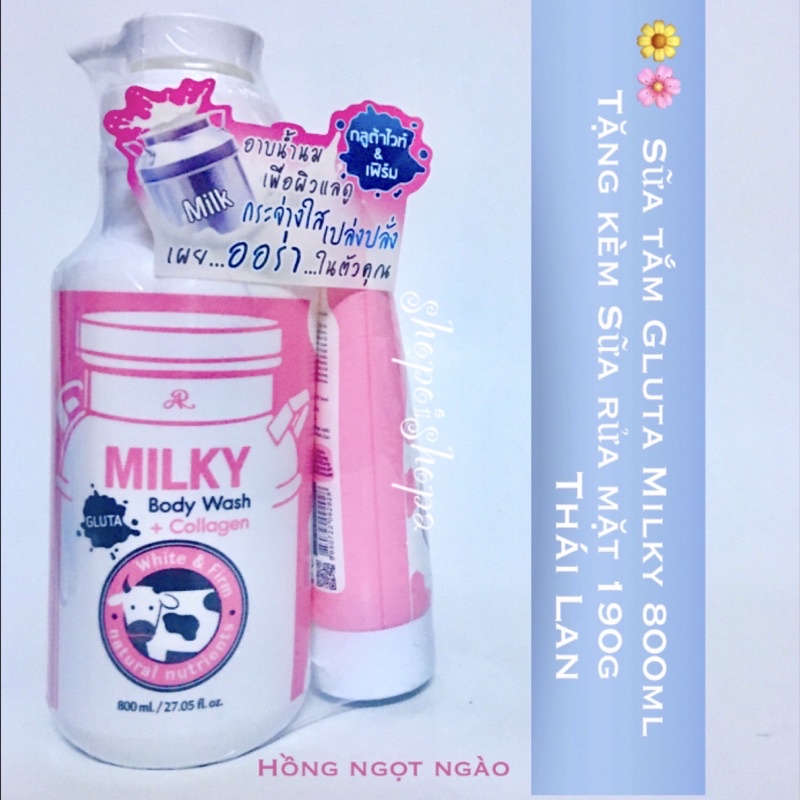 🌼🌸  Sữa tắm Gluta Milky 800 ML tặng kèm Sữa rửa mặt 190g