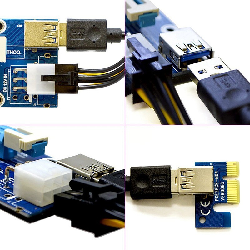 6-pack 6-pin Pcie Pci-E Express 1x Sang 16x Riser Card Với Dây Cáp 6 Pin Pci-E To 15 Pin Sata 60cm Usb 3.0