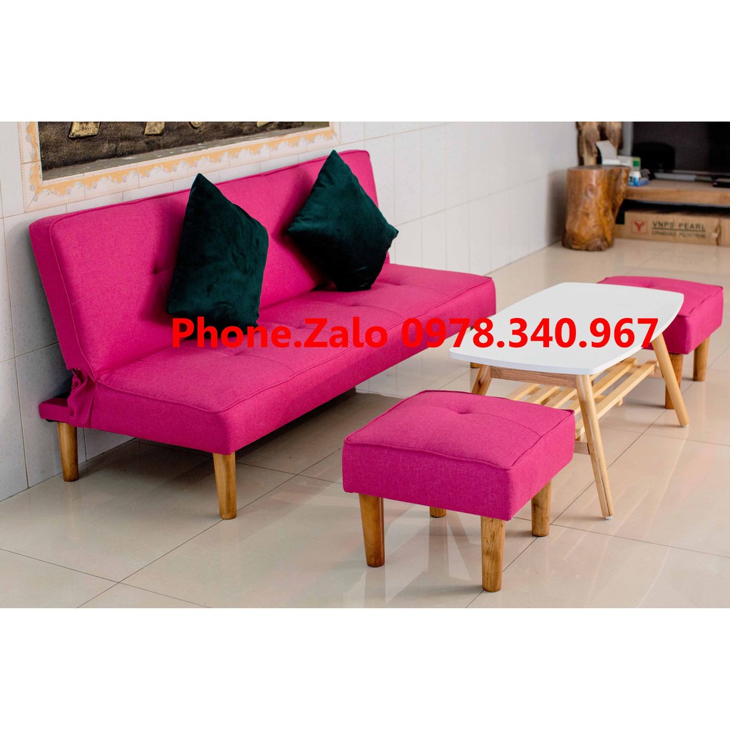 Ghế sofa bed đa năng bật ra thành giường kích thước 1m7x90 kèm 2 đôn vuông và bàn chữ nhật có gối ôm MY HOME 05