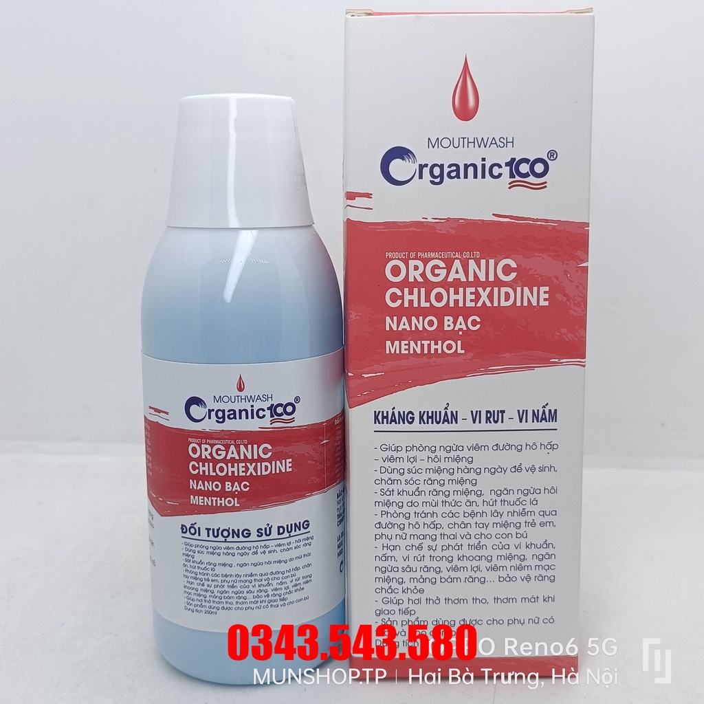 Nước súc miệng Organic 100 ngừa viêm lợi hiệu quả chai 250ml