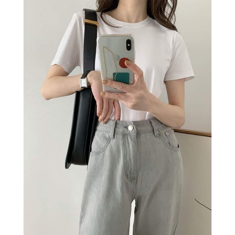 Áo phông nữ cổ tròn thấp chất liệu cotton mềm mại thấm hút mồ hôi Harriet