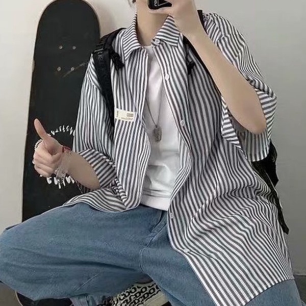 Áo Sơ Mi Tay Ngắn Họa Tiết Sọc Thời Trang Hàn Quốc Sành Điệu Cho Nam