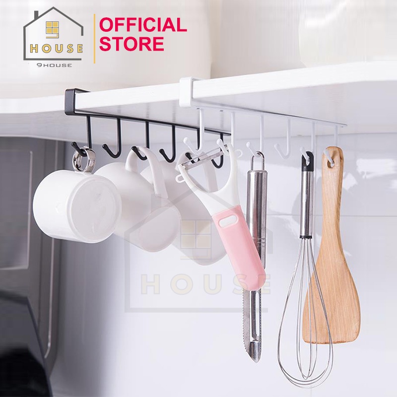 Móc Treo Tủ Bếp Chính Hãng 9house Loại Kẹp Gắn Trên Tủ Bếp Chất Liệu Sắt Sơn Tĩnh Điện