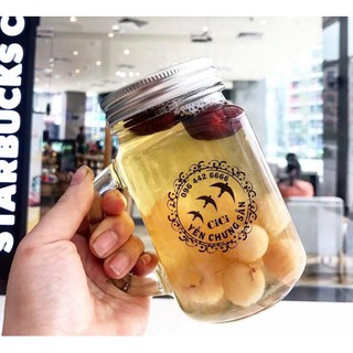 Combo 4 Hũ Thủy Tinh Cốc Quai 480ml Nắp Kín Đựng Sinh Tố, Nước Ép Trái Cây, Detox,....