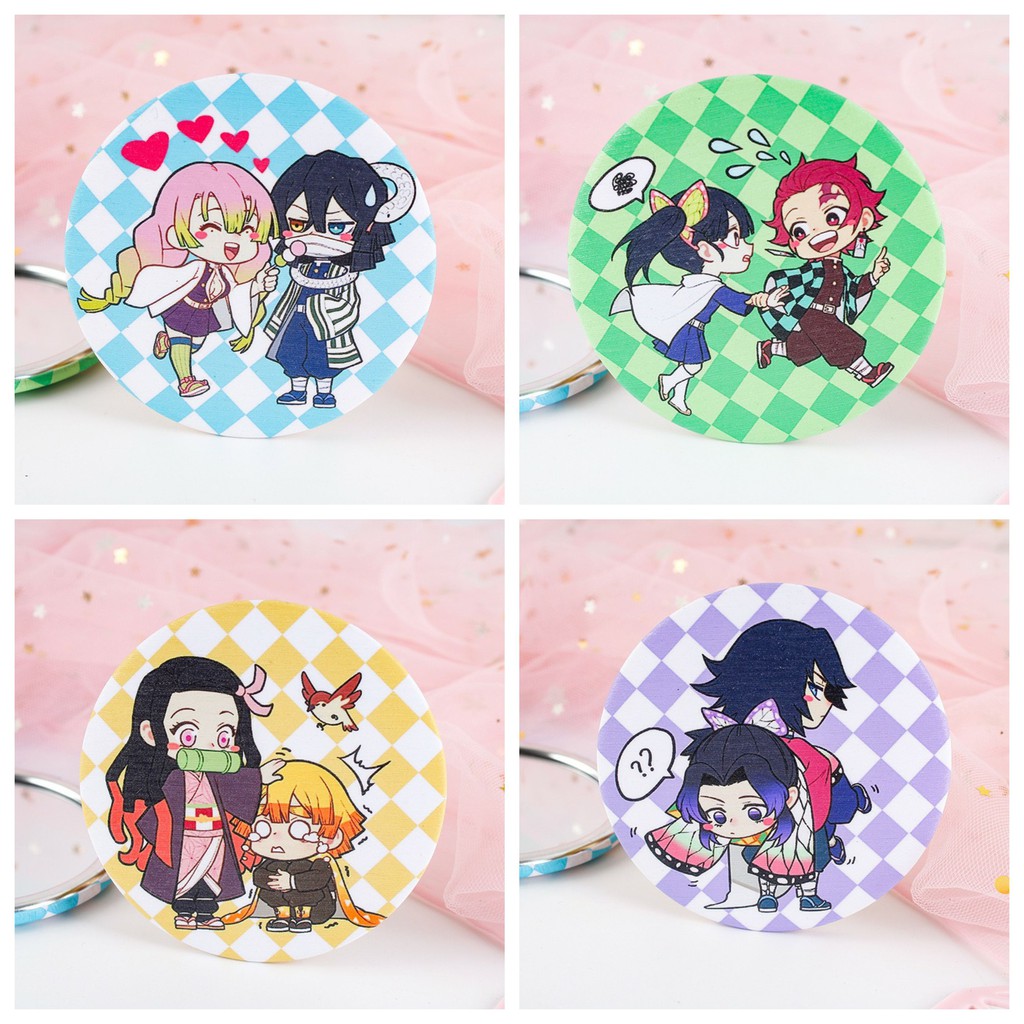 Combo 4 huy hiệu cài áo IN HÌNH Kimetsu no Yaiba Thanh gươm diệt quỷ anime chibi dễ thương tiện lợi