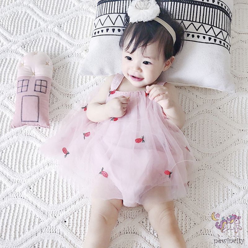 Bộ Áo Liền Quần Dạng Đầm In Họa Tiết Trái Cây Dành Cho Bé Gái