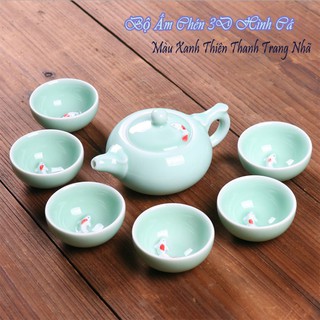 Bộ Ấm Chén 3D hình cá - màu xanh thiên thanh