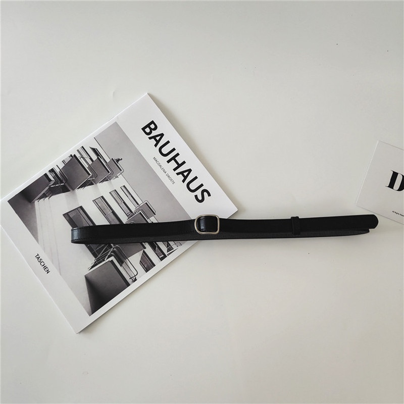 Thắt Lưng Da PU Khóa Kim Loại Hình oval Màu Đen Kaki Phong Cách Hàn Quốc Thời Trang Cho Nữ