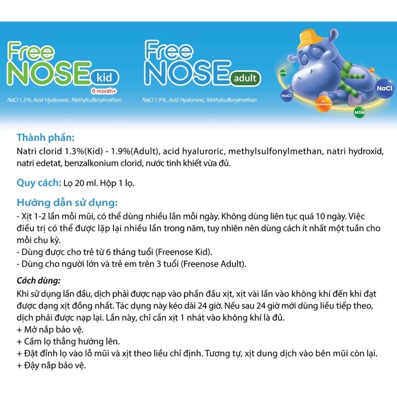 ✅ FREE NOSE làm loãng chất nhày, giúp thông thoáng mũi, giảm nghẹt mũi, cân bằng độ ẩm an toàn cho bé