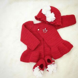 Set áo + mũ + giày len cho bé gái HANDMADE