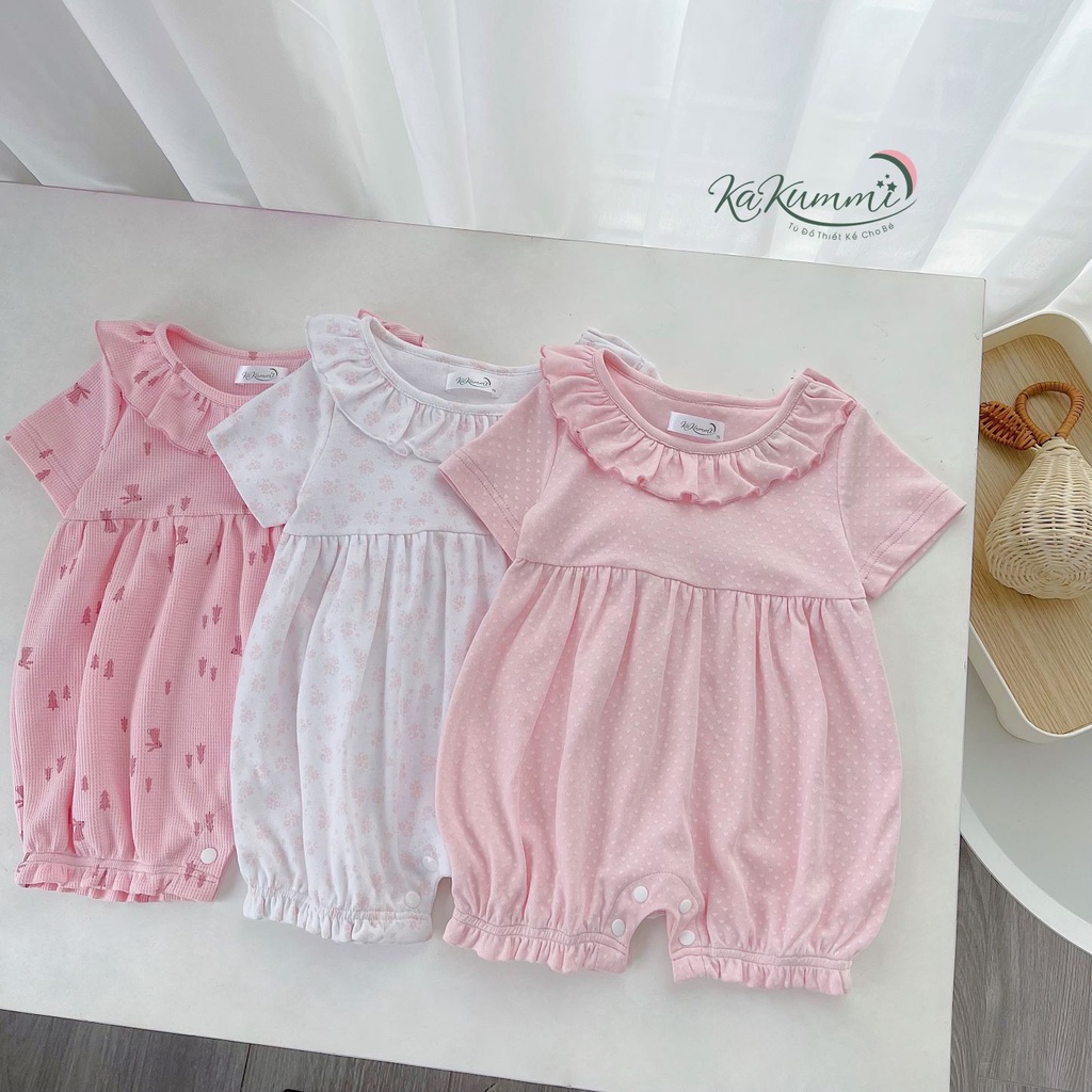 Body cotton phối bèo cổ cho bé gái chất liệu cotton co giãn 4 chiều ( KM22-BD206) Kakummi