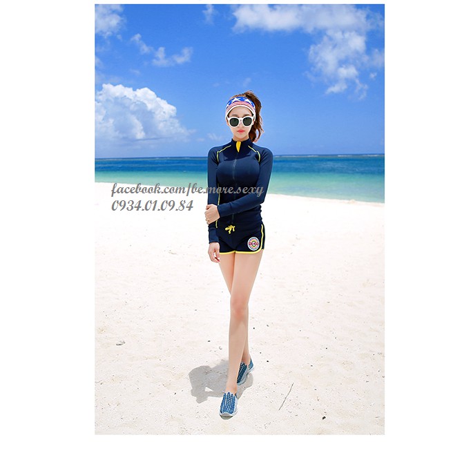 Đồ bơi dài tay Hàn Quốc khoác xanh navy | BigBuy360 - bigbuy360.vn