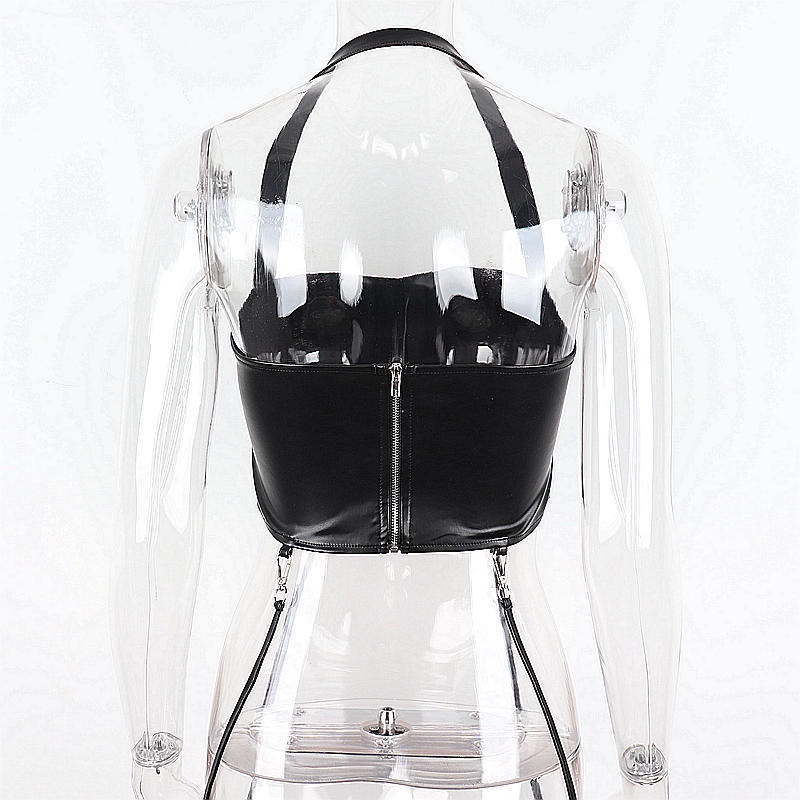 Áo Tank Top Trễ Vai Chất Liệu Da PU D0310