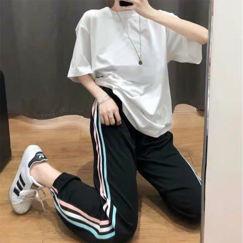 Quần jogger trắng đen ống bo unisex nam nữ - Quần jogger 3 line pants