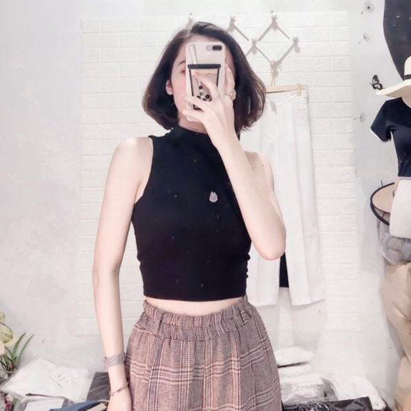 Áo croptop cổ cao thời trang nữ , thun len tăm cao cổ 3 lỗ nữ ulzzang The Kim A116