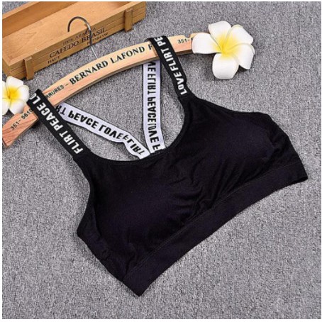 ÁO BRA CAO CẤP + ÁO BRA NÂNG NGỰC CÓ MÚT CHẤT LIỆU NYLON TẬP GYM HAI DÂY CHÉO LƯNG HỌA TIẾT DÒNG CHỮ - MÃ 1301 | BigBuy360 - bigbuy360.vn