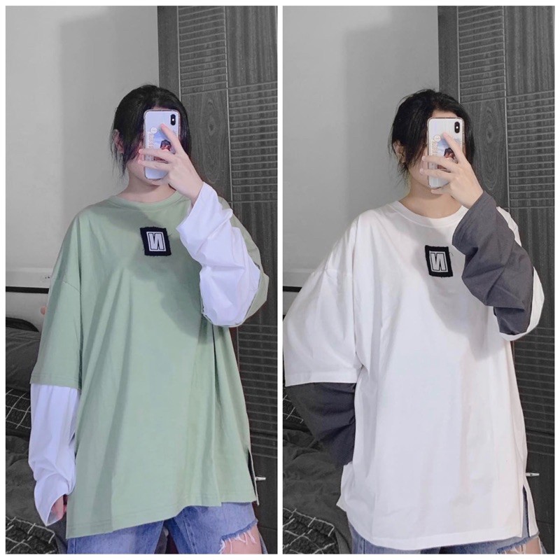 Áo thun tay dài form rộng phối tay NEE ulzzang (ẢNH THẬT)