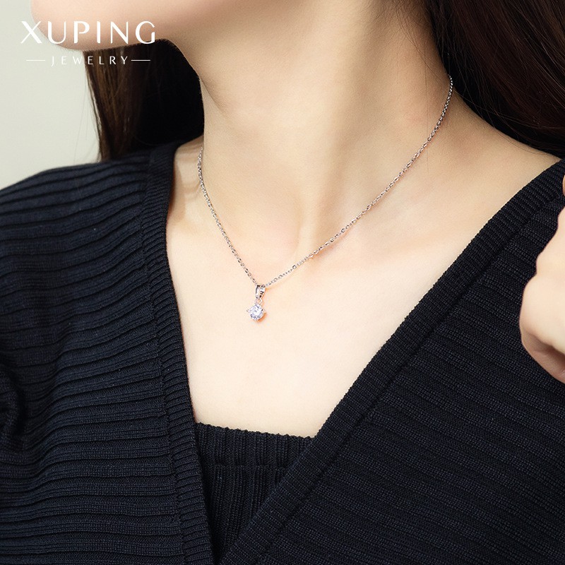 Dây Chuyền Nữ Mạ Vàng Trắng, Đính Đá Dimond Tròn Sang Trọng - XPDC35