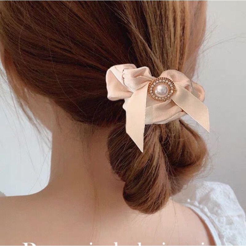 Dây cột tóc buộc tóc lụa đen trắng thiết kế dễ thương C18