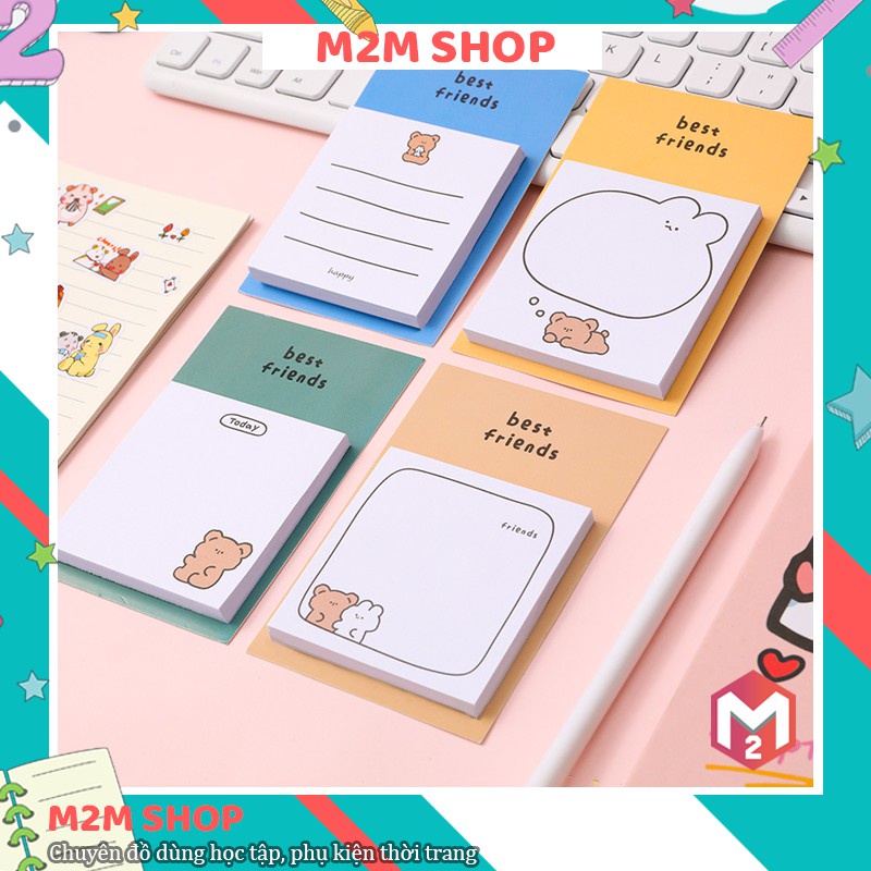 Giấy note ghi chú dán được hình gấu nâu thỏ trắng cute dễ thương