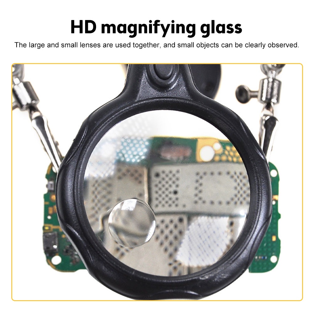 Dụng cụ kẹp kính lúp ZIQQUCU phóng đại 360 độ hỗ trợ sửa chữa DIY° kính lúp 2.5-5X có đèn LED chất lượng cao
