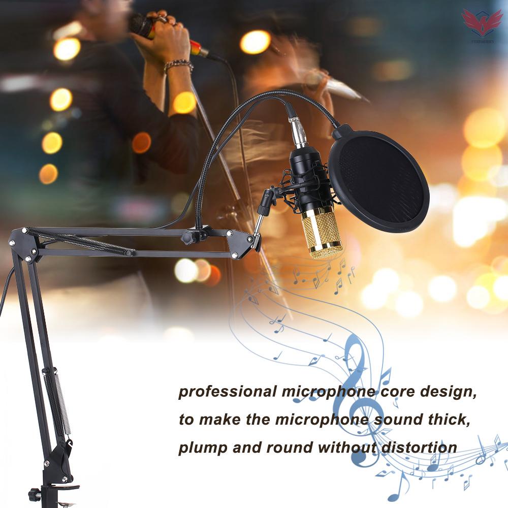 Fiok BM800 Condenser Microphone Lit Pro Audio Studio Recording & Brocasting Adjustable Mic Suspension Scissor Arm Pop Filter White