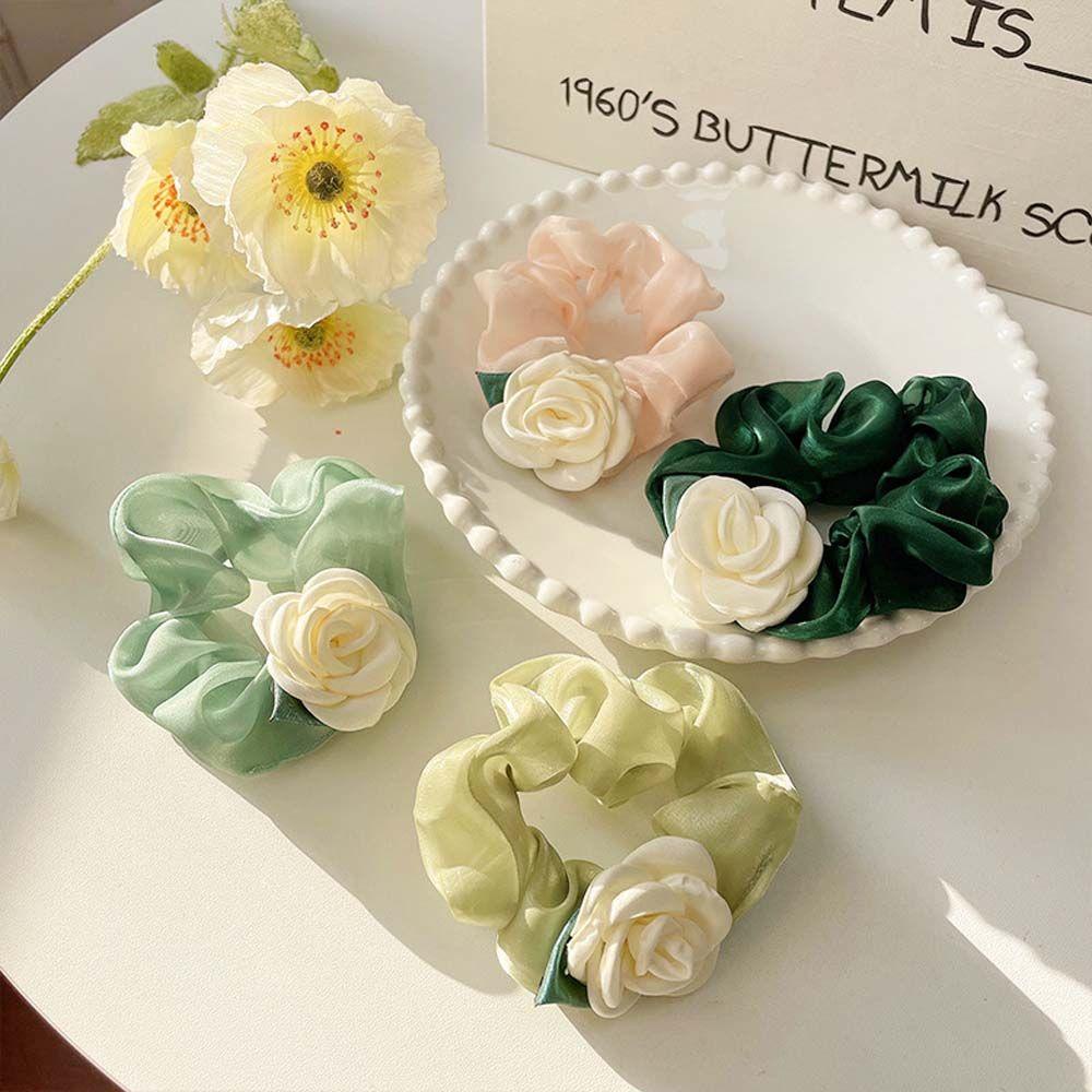 NICKOLAS Dây Buộc Tóc Màu Xanh Lá Cỡ Lớn Họa Tiết Hoa Xinh Xắn Thời Trang Mùa Hè Cho Nữ