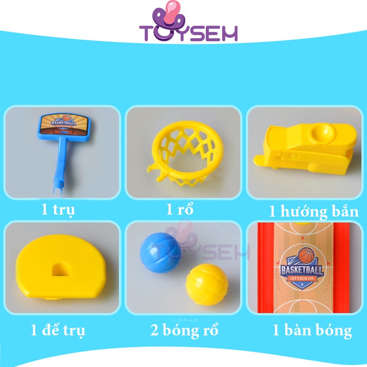 Đồ chơi trẻ em bóng rổ mini Toysem kèm 2 bóng giúp phát triển phản xạ tay và mắt - Quà tặng sinh nhật cho bé