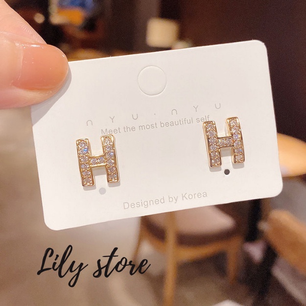 Khuyên Tai Nữ Thiết Kế Chữ H Trendy LILY V3.34
