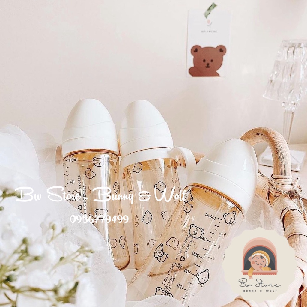 Bình Sữa Gấu 𝙂-𝙧-𝓸-𝙨-𝙢𝙞-𝙢𝙞 𝙭 𝓓-𝓸-𝓽-𝓽-𝓸-𝓭-𝓸-𝓽 nội địa Hàn size 200ml/300ml