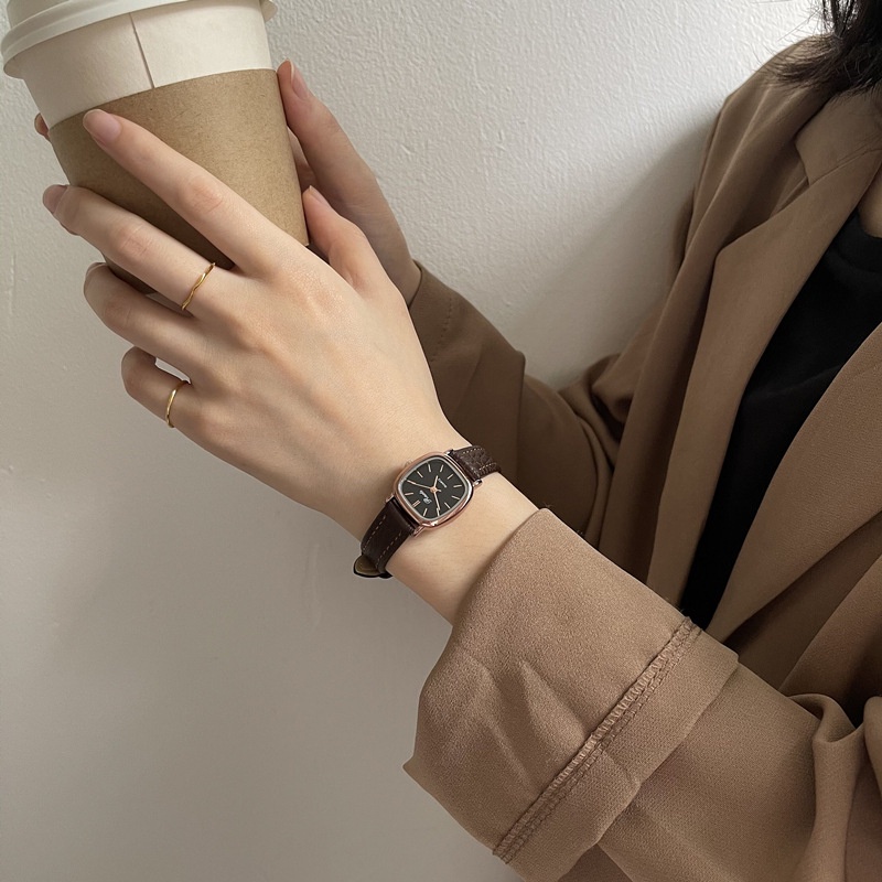 Đồng Hồ Nữ Chính Hãng RATE TD6 Dây Da Cao Cấp Mặt Vuông Đẹp Thời Trang Vintage Thanh Lịch Giá Rẻ