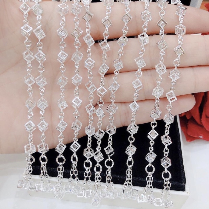 Lắc tay nữ hộp vuông bạc ta - Lắc tay nữ lập phương bạc ta - lắc tay rubic bạc ta - Vàng bạc Khải Khải
