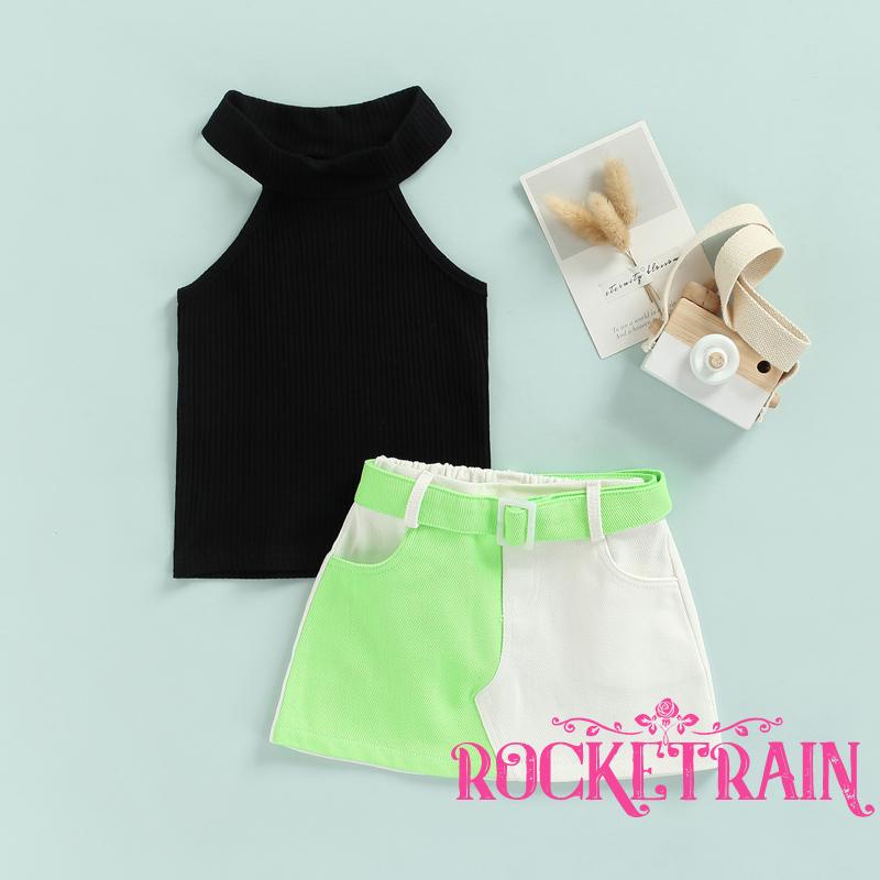 ✦Wb♡Set Áo Dệt Kim Không Tay Màu Trơn Phối Chân Váy Ngắn Kèm Thắt Lưng Sành Điệu Cho Nữ