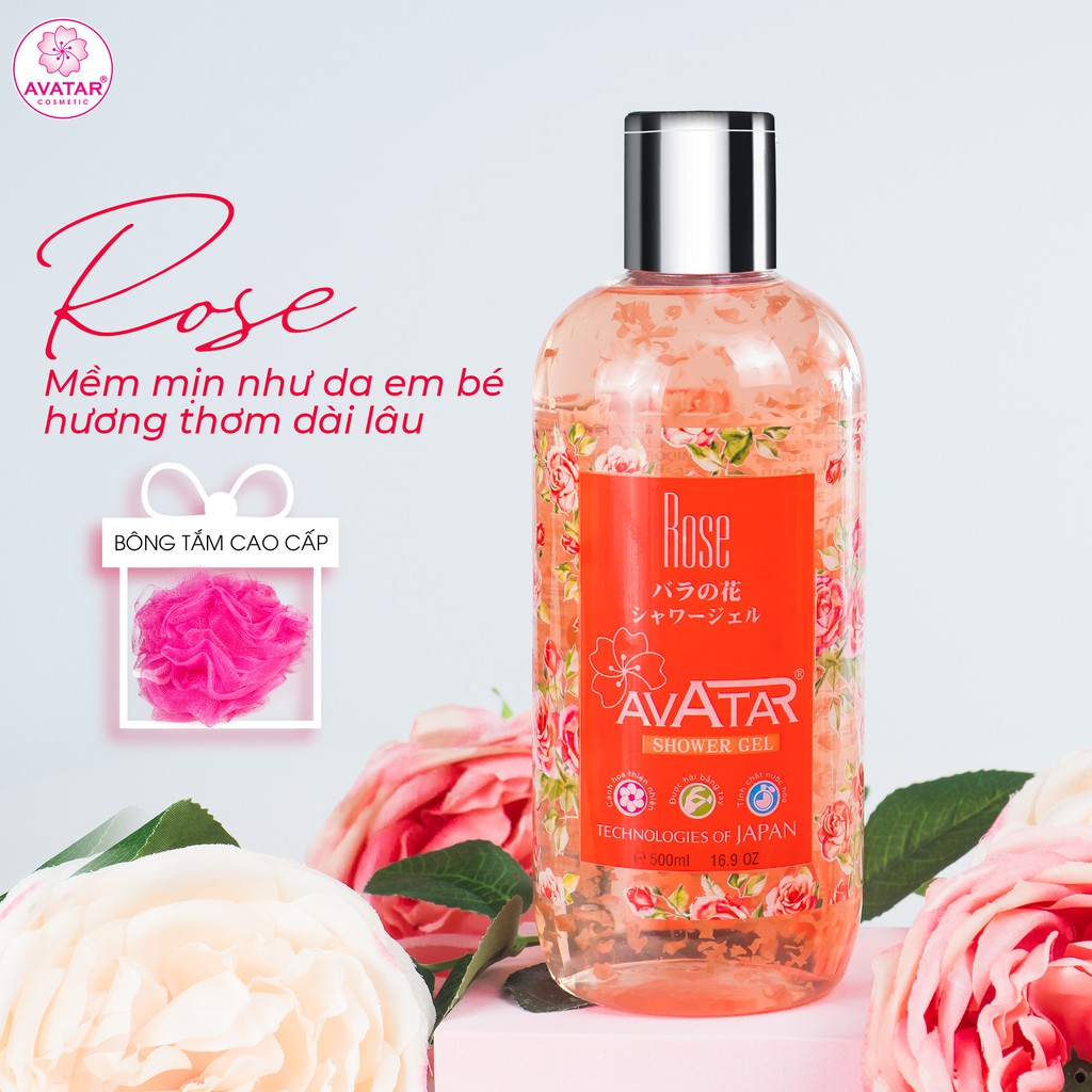 Sữa tắm Nhật cao cấp cánh hoa hồng Rose 500ml- da mịn màng, mềm mại và trắng hồng