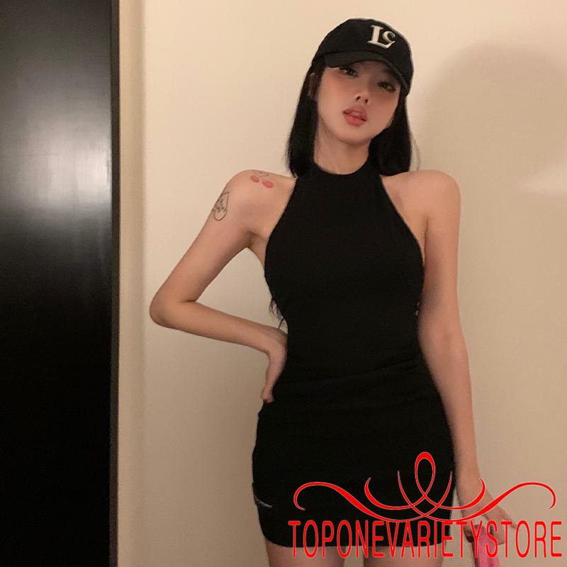 Đầm Ôm Sát Nách Hở Lưng Cổ Tròn Màu Sắc Trơn Thời Trang Mùa Hè Cho Nữ