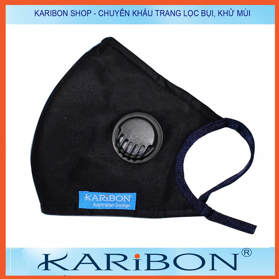 Combo 4 khẩu trang vải Karibon Maxair 8 lớp có than hoạt tính, có van thở 1 chiều, lọc bụi mịn và khử mùi