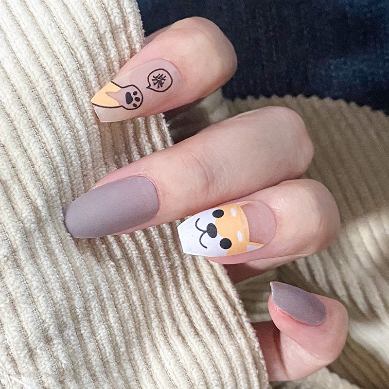 Set 24 móng tay giả 3D acrylic kèm theo keo