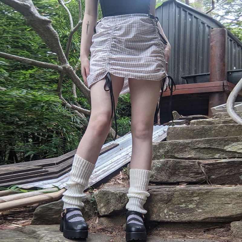 Chân Váy Lưng Cao Kiểu Dây Rút Thời Trang Đường Phố Cá Tính Cho Nữ