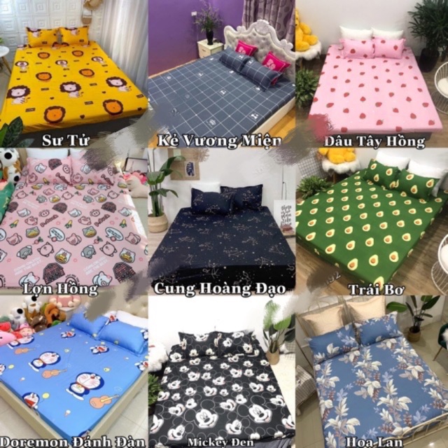 Ga gối poly bộ ga gối Cotton Hàn Quốc đáng yêu Gosan Bedding miễn phí bo chun drap ga giường