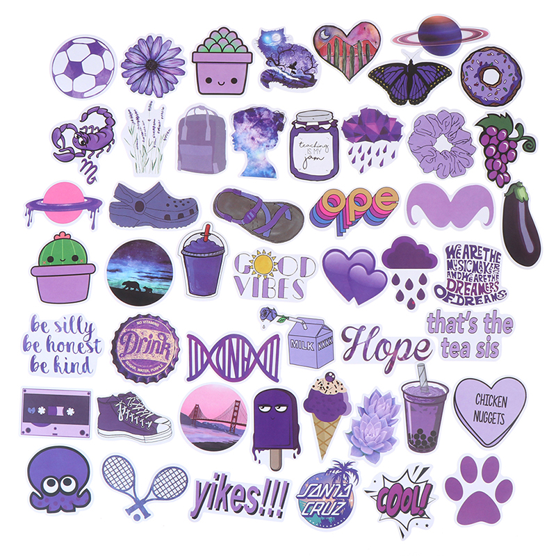 Set 50 miếng dán trang trí đa năng màu tím hoạt hình
