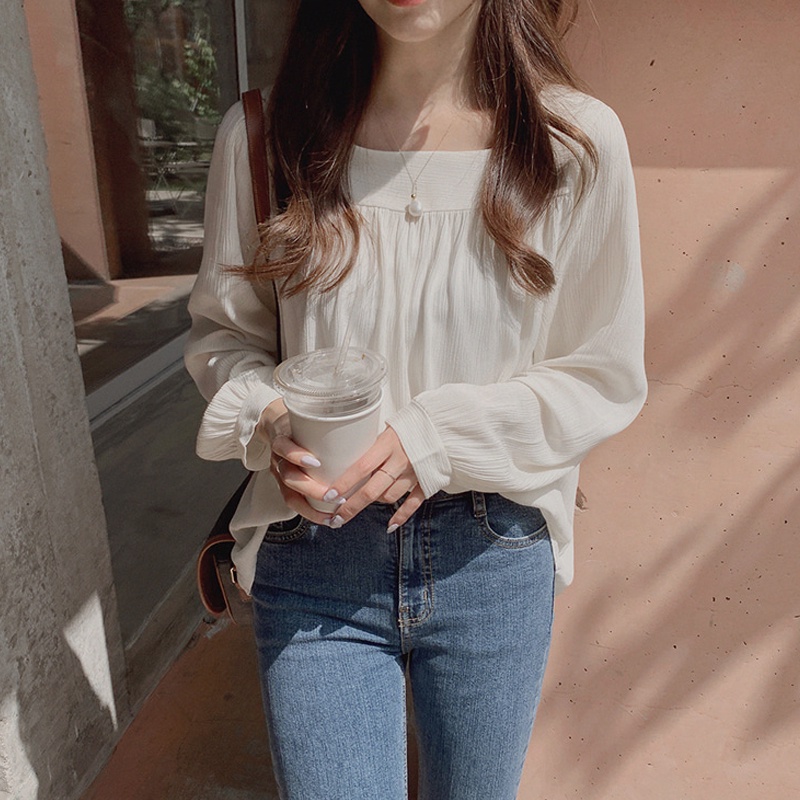Áo Sơ Mi Chiffon Dài Tay Xếp Ly Thời Trang Nữ Tính