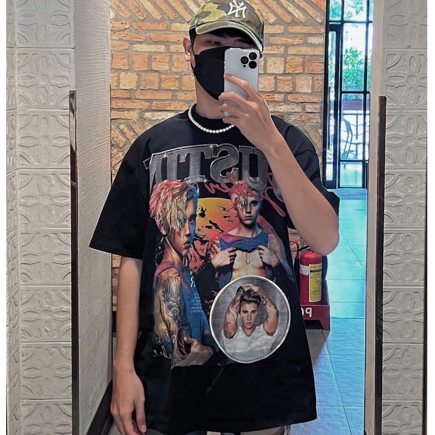 Áo thun tay lỡ justin bieber logo nam nữ áo thun unisex cotton cao cấp Kun Shop