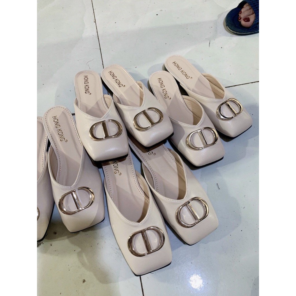 Dép sục nữ mũi vuông phối khóa CD chất mềm êm chân