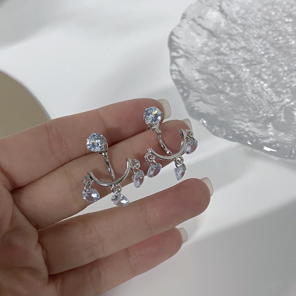 Bông tai mạ bạc 925 đính pha lê tua rua đơn giản thời trang Hàn Quốc cho nữ