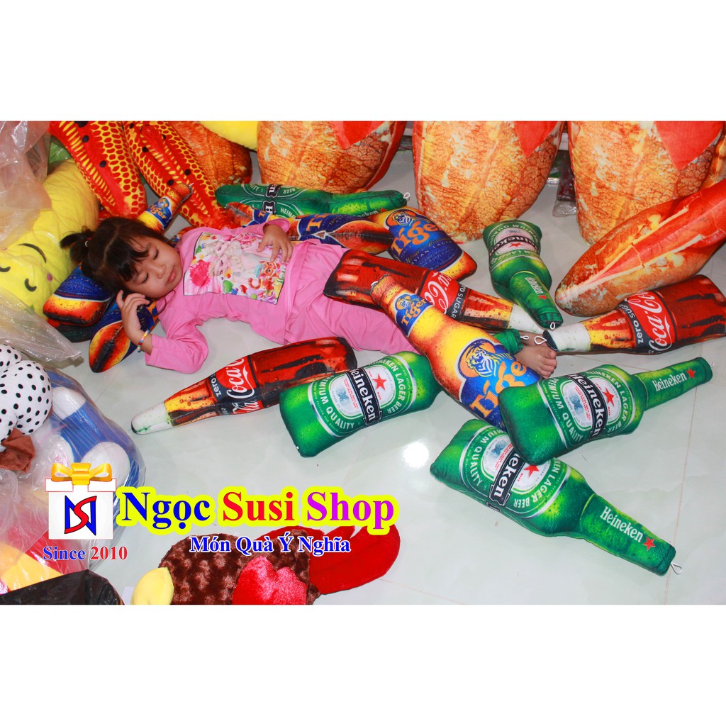 Gối Ôm Chai Bia 3D Nhồi Bông Size 50cm Siêu Mịn - GẤU BÔNG CHAI BIA