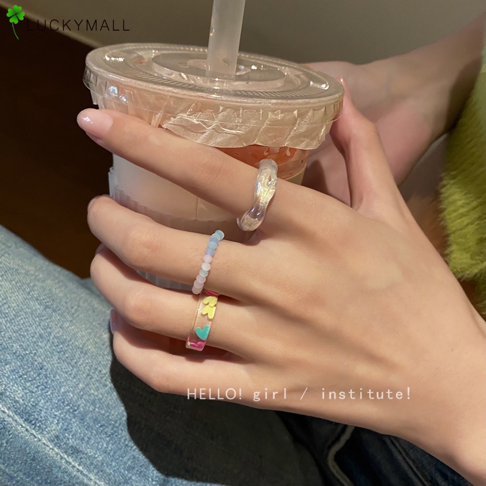 Bộ 3 Nhẫn Nhựa Hình Trái Tim Thời Trang Hàn Quốc Dành Cho Nữ